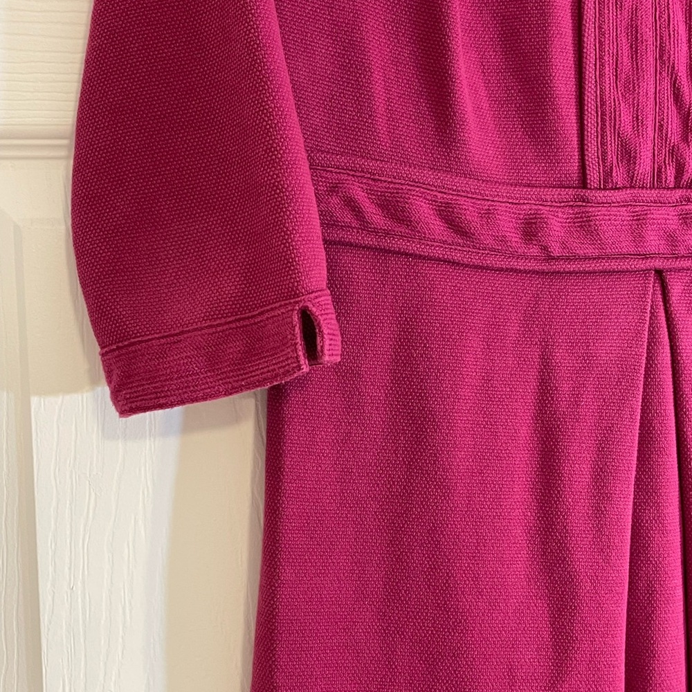 Boden Mercer Mulberry Textured Cotton Fit & Flare V Neck 3/4 Sleeve Dress - Picture 4 of 11